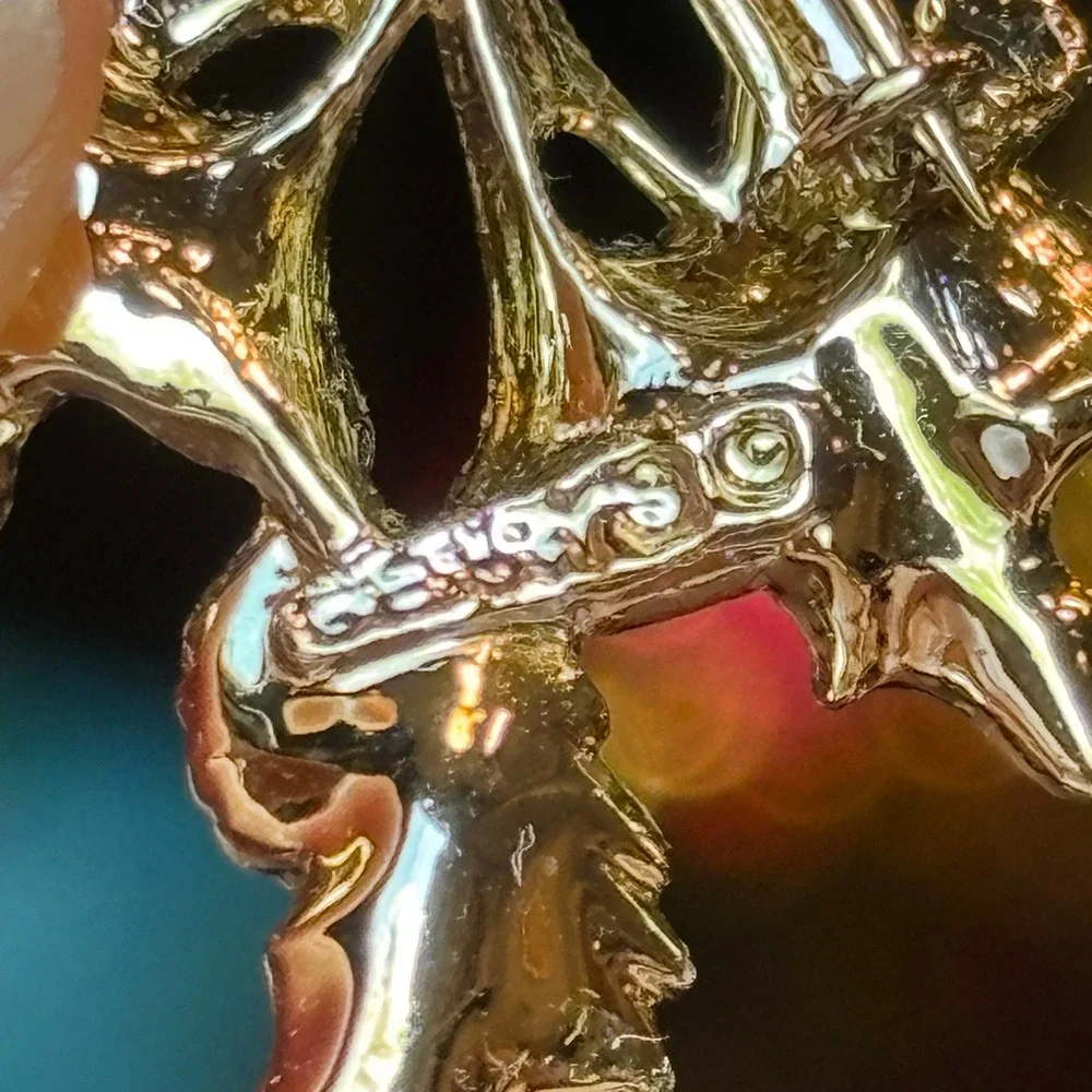 Gerry's Vintage Christmas Bells Holly Enamel Red Green Gold Tone Brooch Pin